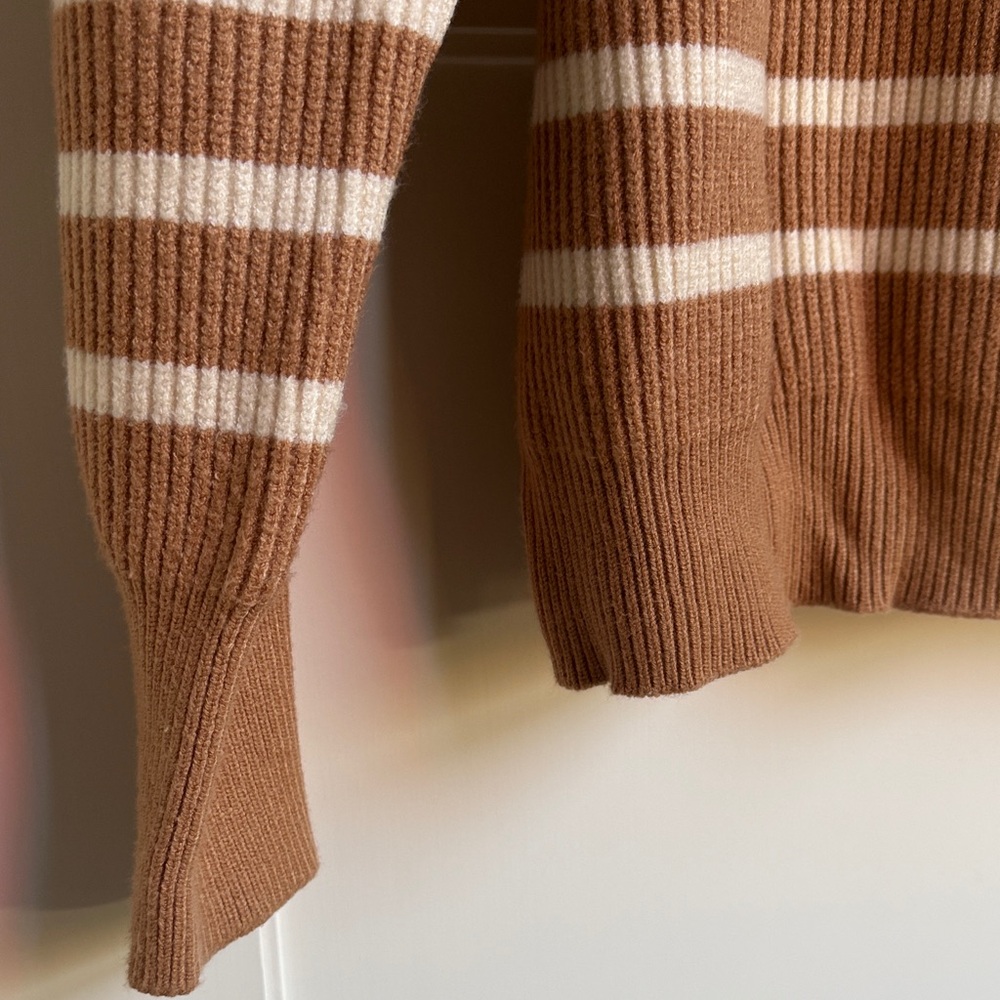 Brown Striped Women's Crew Neck Sweater - Picture 3 of 4